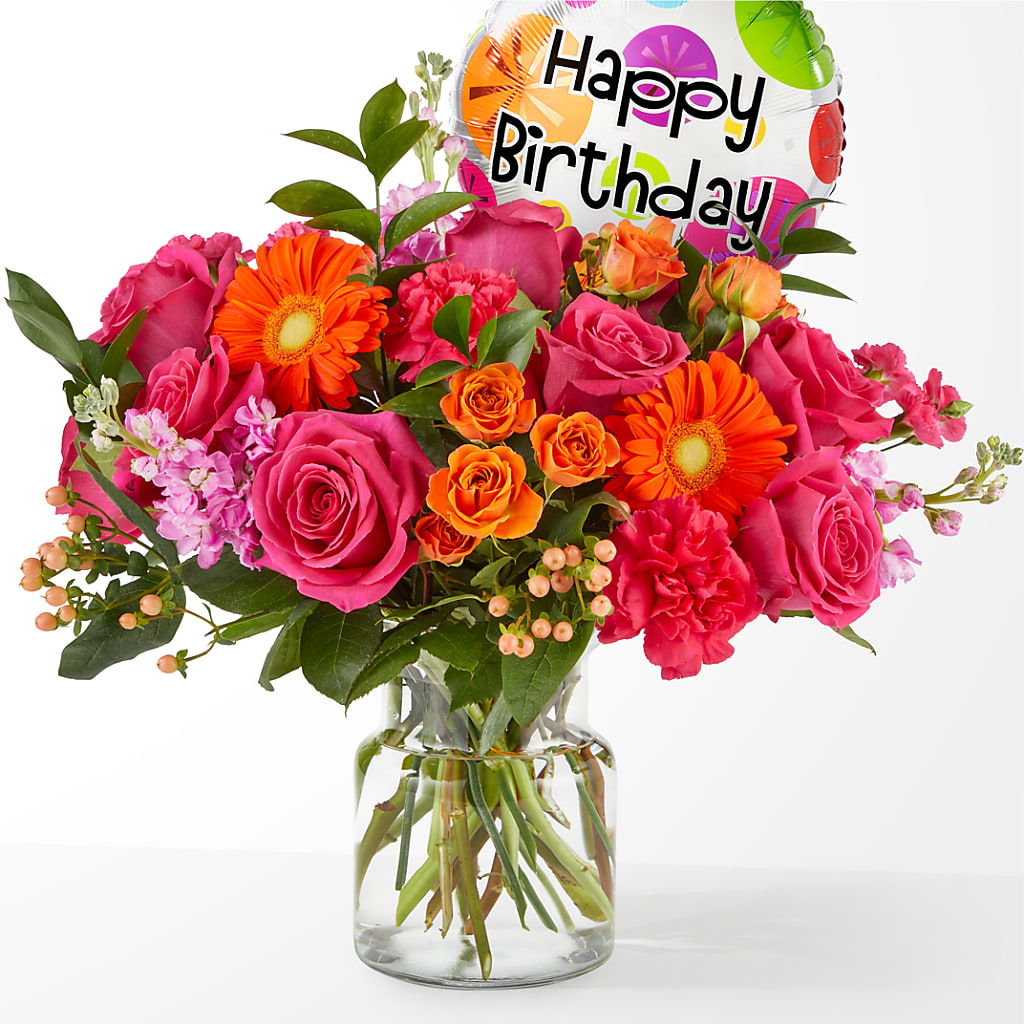 Fiesta Bouquet with Birthday Balloon – YOUNG'S GREENHOUSE & FLOWER SHOP, Fort Wayne IN