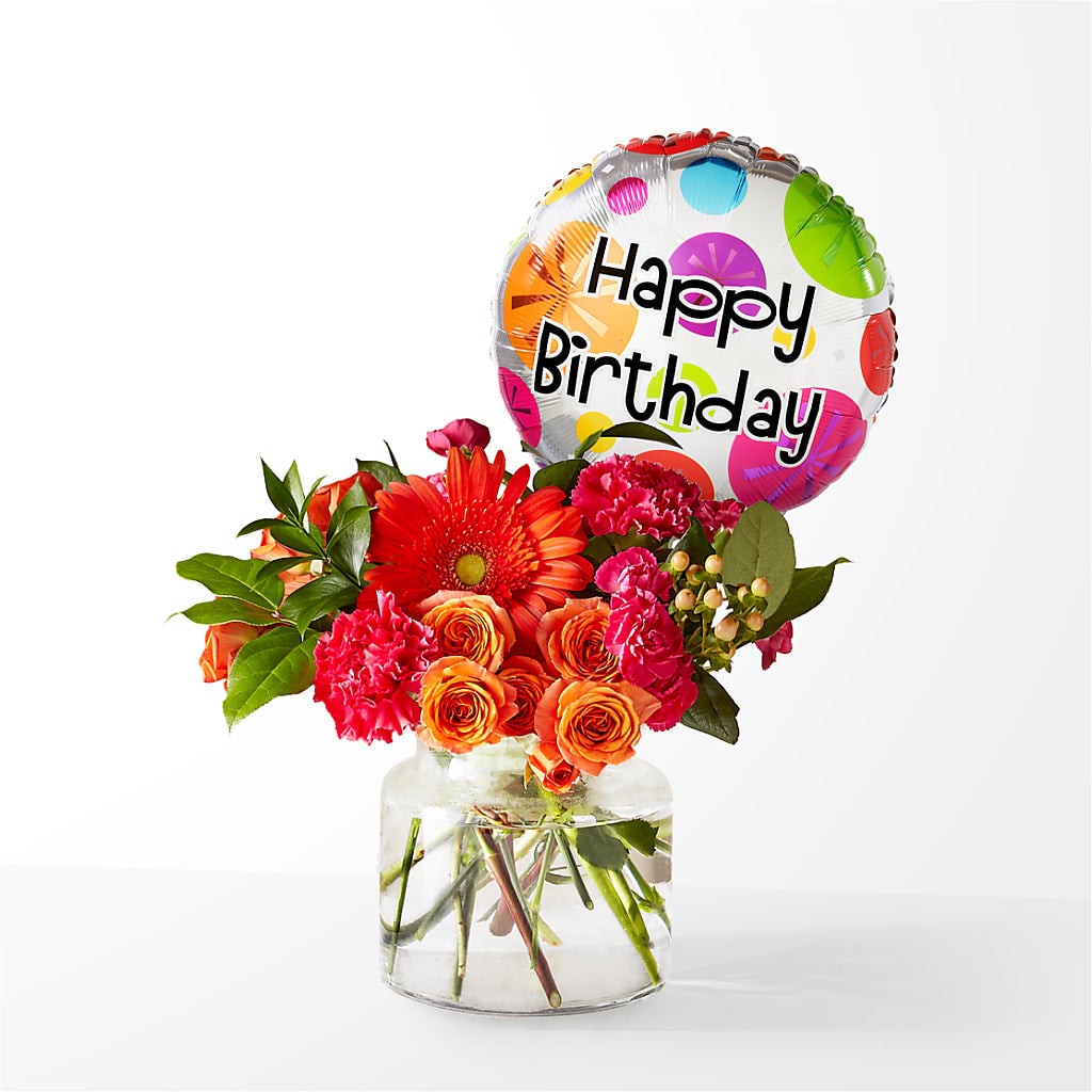 Fiesta Bouquet with Birthday Balloon – YOUNG'S GREENHOUSE & FLOWER SHOP, Fort Wayne IN