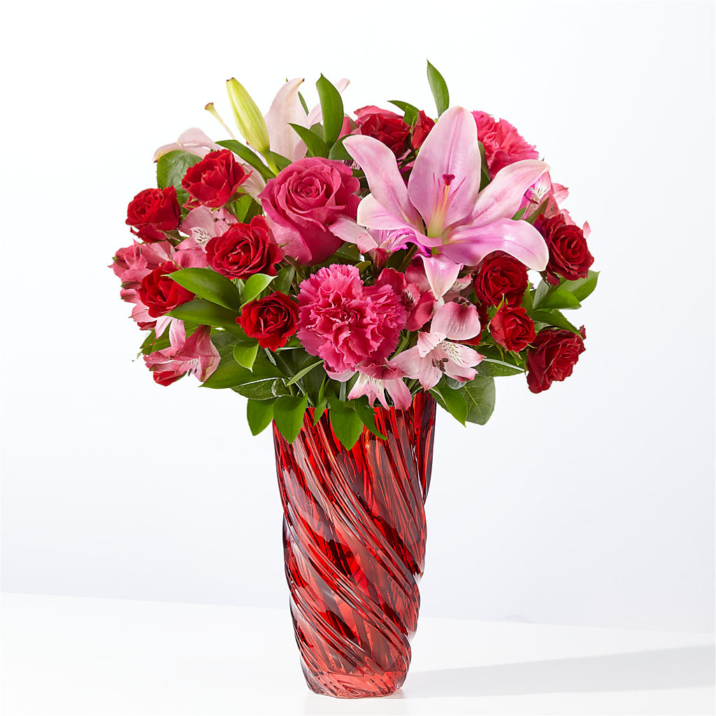 In Love Bouquet with Luxe Swirl Vase – YOUNG'S GREENHOUSE & FLOWER SHOP, Fort Wayne IN