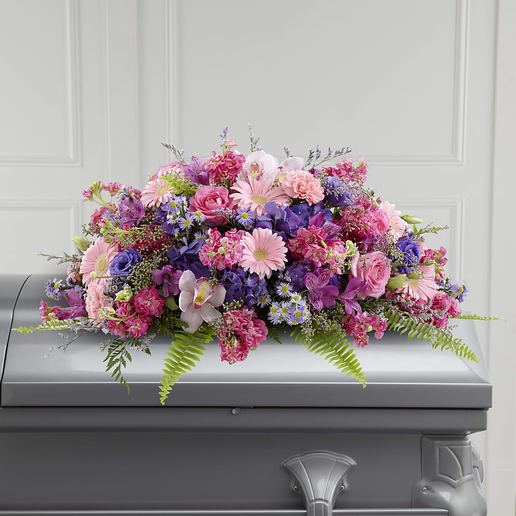 Glorious Garden Casket Spray – YOUNG'S GREENHOUSE & FLOWER SHOP, Fort Wayne IN