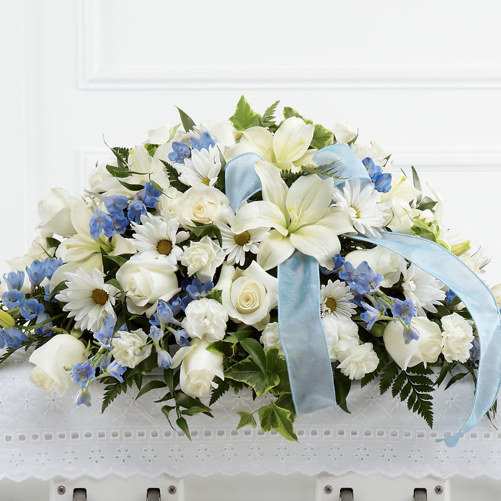Tender Treasure Casket Spray – YOUNG'S GREENHOUSE & FLOWER SHOP, Fort Wayne IN