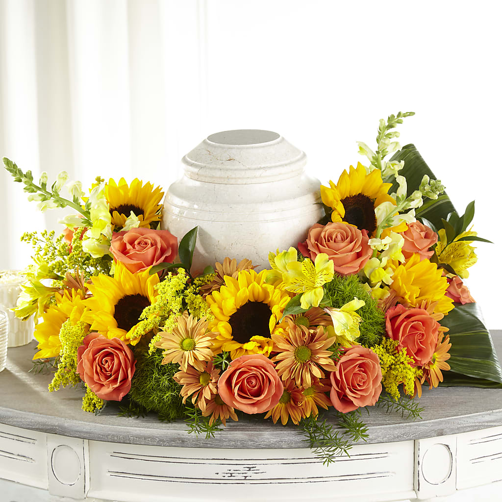 Faithful Sunflower Cremation Adornment – YOUNG'S GREENHOUSE & FLOWER SHOP, Fort Wayne IN