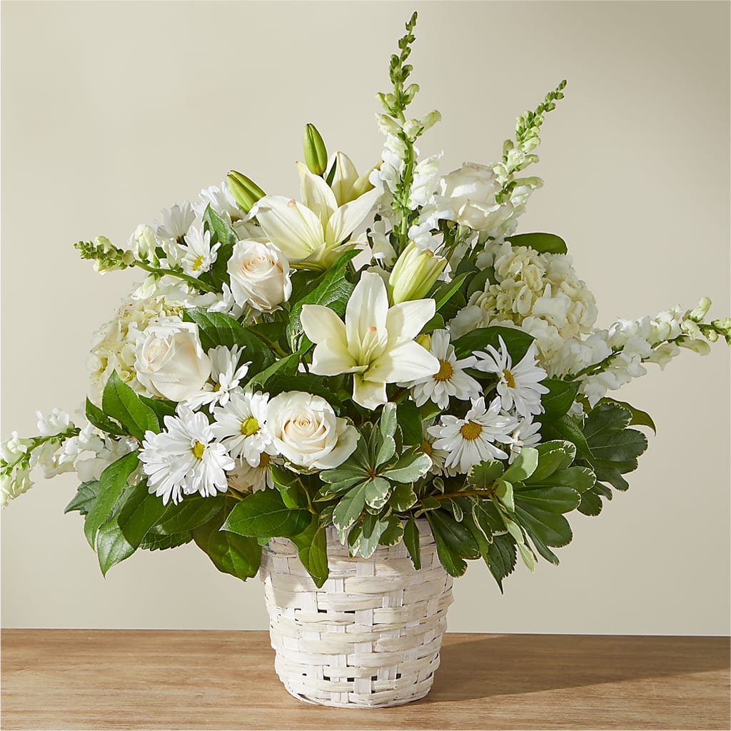 Ivory Elegance Floral Basket – YOUNG'S GREENHOUSE & FLOWER SHOP, Fort Wayne IN