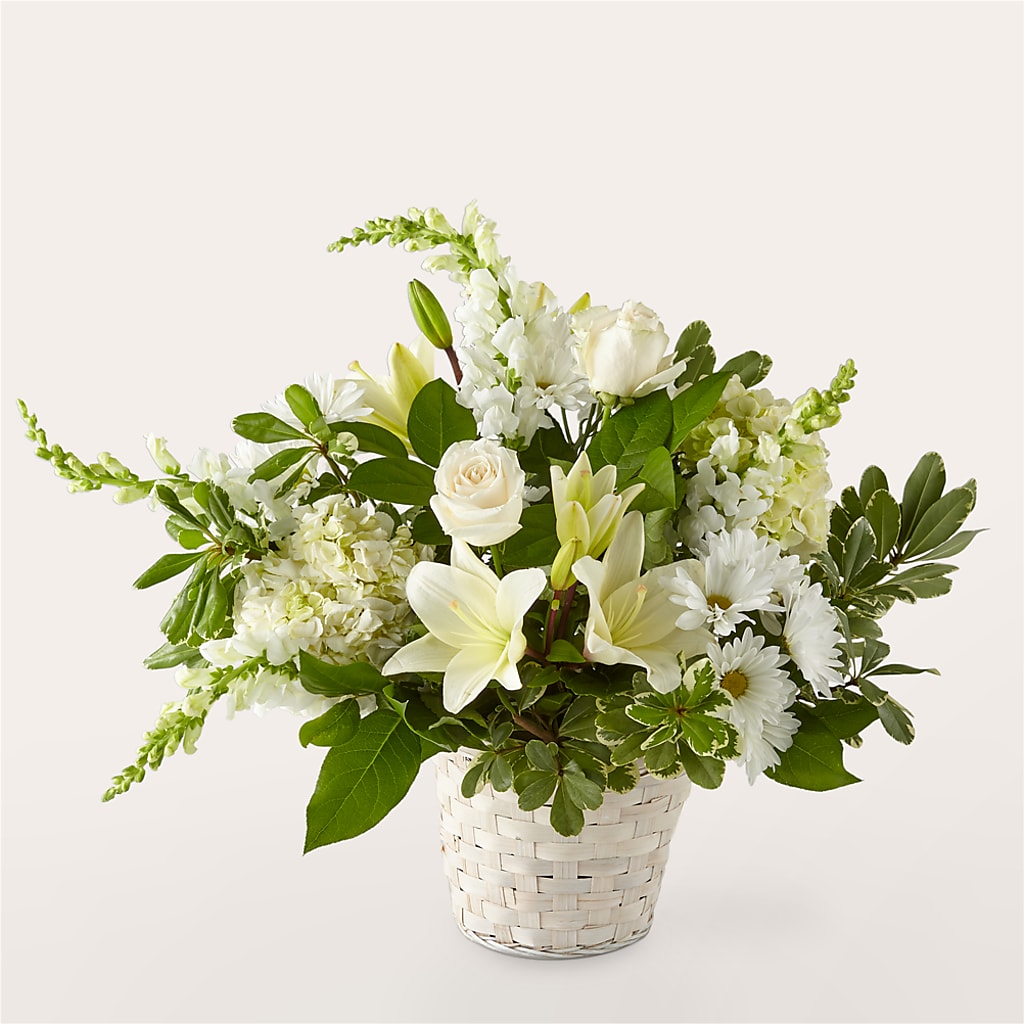 Ivory Elegance Floral Basket – YOUNG'S GREENHOUSE & FLOWER SHOP, Fort Wayne IN