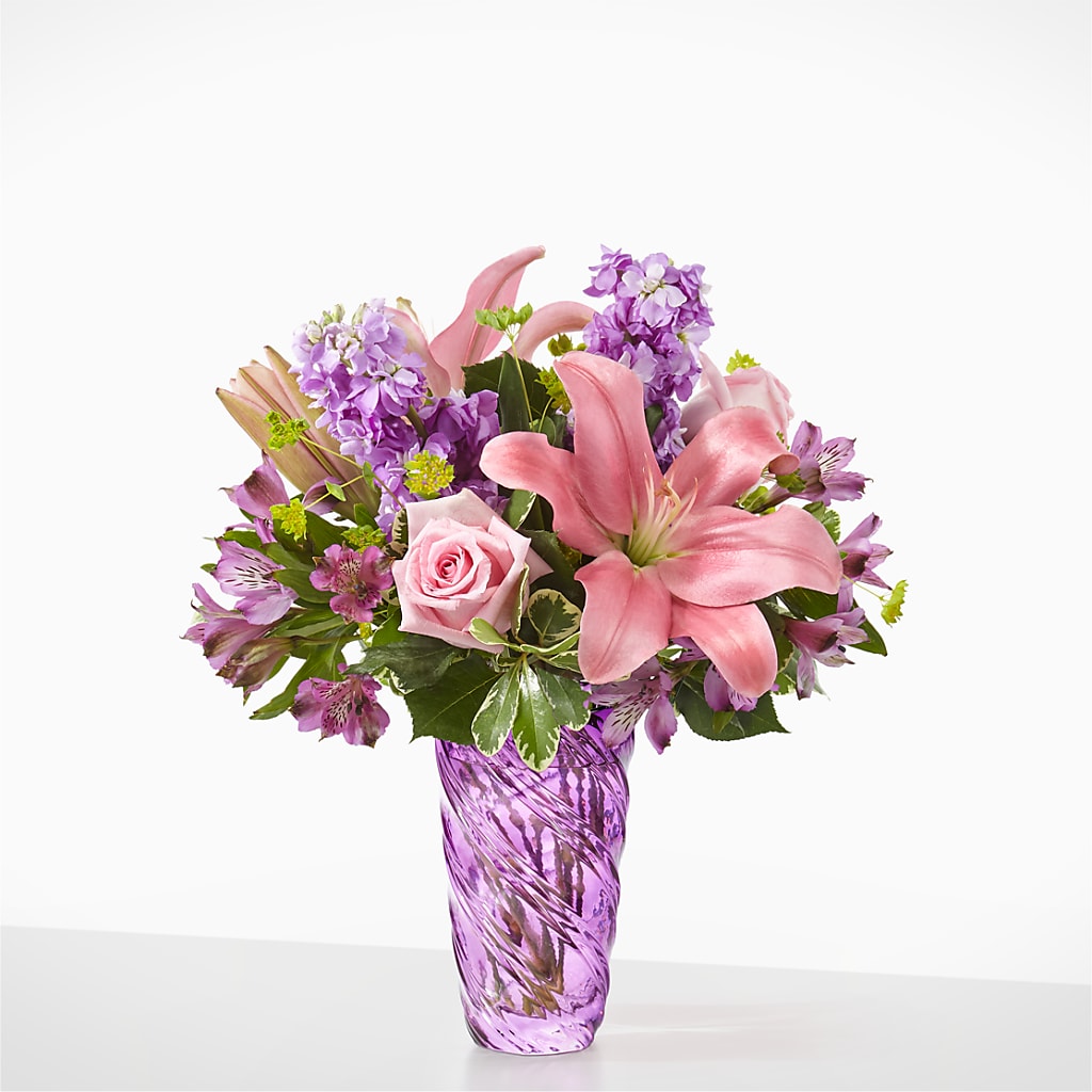 Precious Petals Bouquet with Luxe Swirl Vase – YOUNG'S GREENHOUSE & FLOWER SHOP, Fort Wayne IN