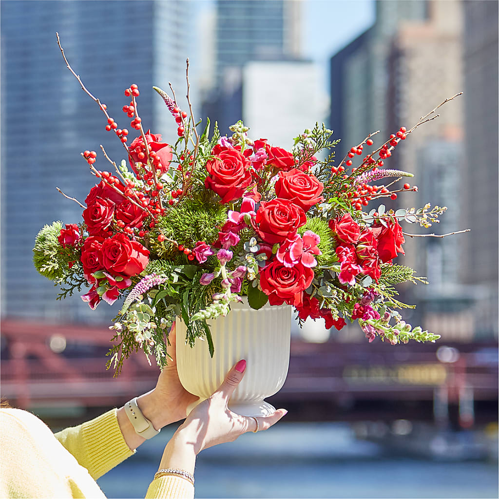 Big Red Bow Bouquet – YOUNG'S GREENHOUSE & FLOWER SHOP, Fort Wayne IN