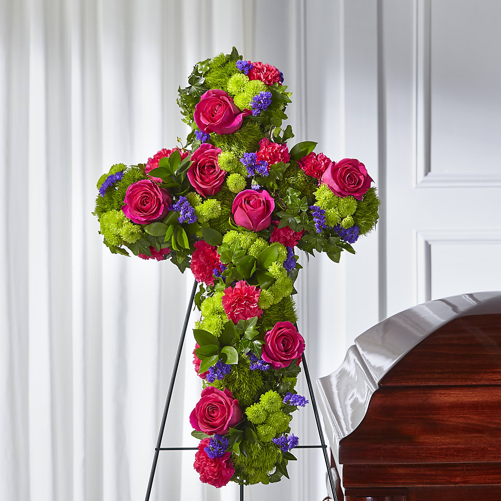 Tribute Rose Floral Cross – YOUNG'S GREENHOUSE & FLOWER SHOP, Fort Wayne IN