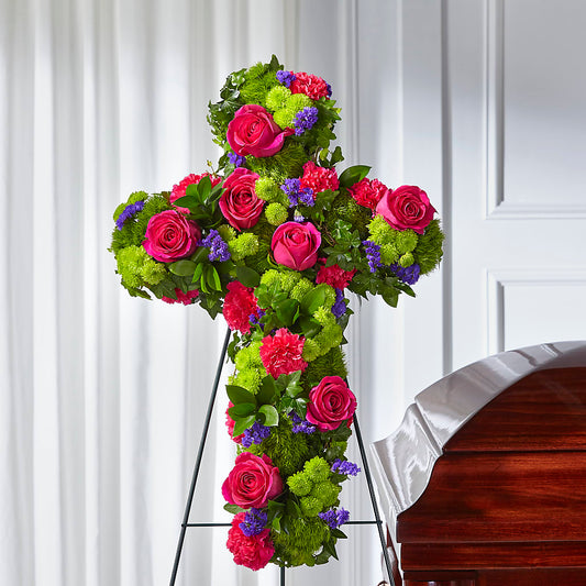 Tribute Rose Floral Cross – YOUNG'S GREENHOUSE & FLOWER SHOP, Fort Wayne IN