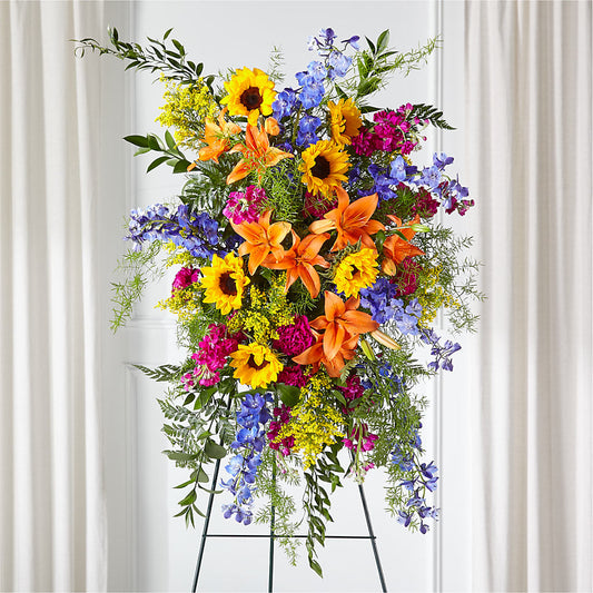Sunlit Memories Standing Spray (Standard) – YOUNG'S GREENHOUSE & FLOWER SHOP, Fort Wayne IN