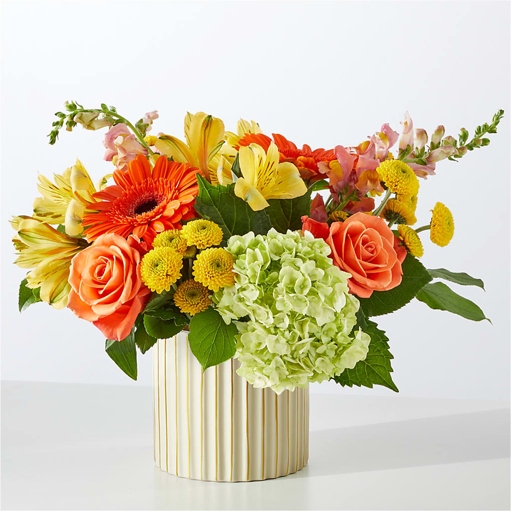 Autumn Sunshine Bouquet with Ivory Vase – YOUNG'S GREENHOUSE & FLOWER SHOP, Fort Wayne IN