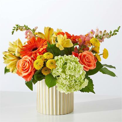 Autumn Sunshine Bouquet with Ivory Vase – YOUNG'S GREENHOUSE & FLOWER SHOP, Fort Wayne IN