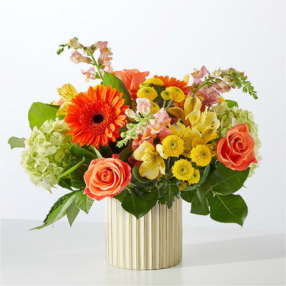 Autumn Sunshine Bouquet with Ivory Vase – YOUNG'S GREENHOUSE & FLOWER SHOP, Fort Wayne IN